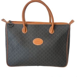 Longchamp Canvas/Leather Black Tote Hand Bag Travel Logo